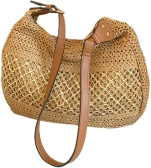 Leisure Bag Women's Hollow Shoulder Bag Large Capacity Straw Travel Handbag Shopping Bag