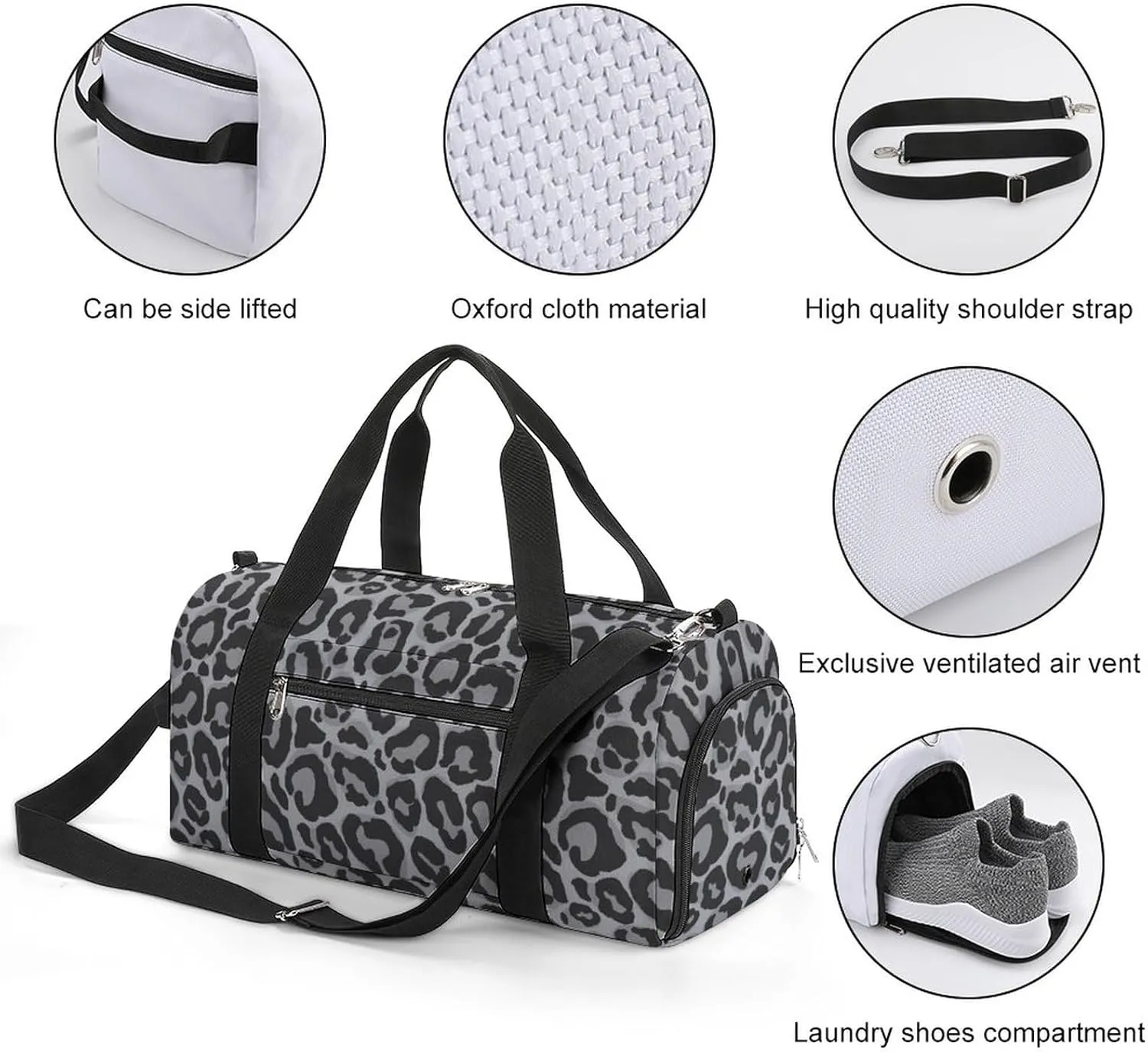 Leopard Fur Texture Sports Tote Gym Bag for Women Men, Overnight Bag with Shoe Compartment Water Resistant