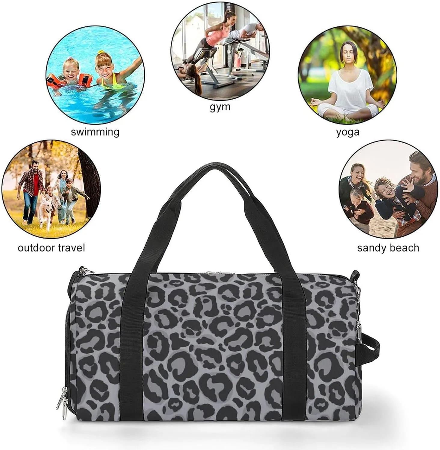 Leopard Fur Texture Sports Tote Gym Bag for Women Men, Overnight Bag with Shoe Compartment Water Resistant