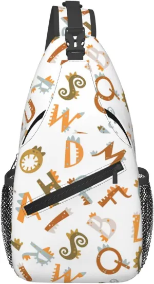 Letters Dinosaurs With Tools Chest Sling Bag Crossbody Shoulder Backpack Bag Gym Cycling Travel Hiking Daypack Cross Bag