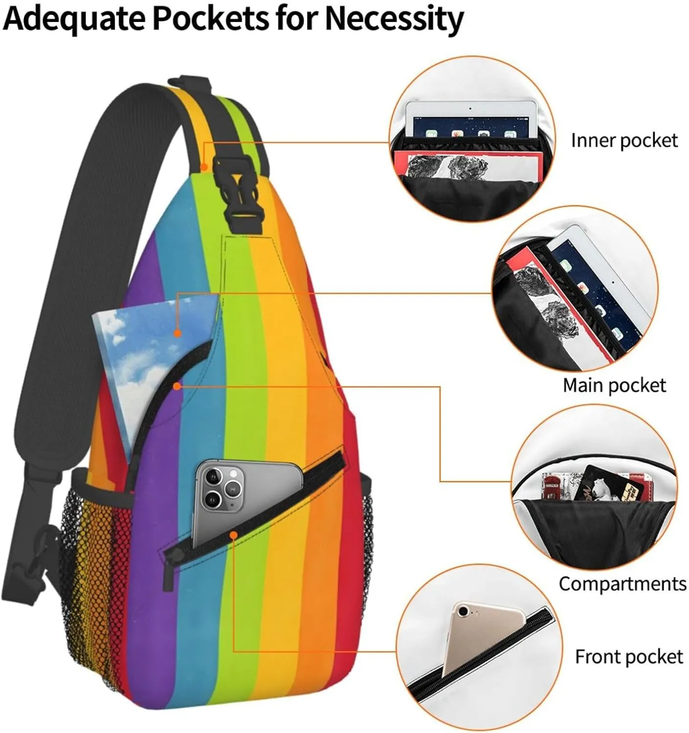 Lgbt Pride Rainbow Gay Chest Sling Bag Crossbody Shoulder Backpack Bag Gym Cycling Daypack Travel Hiking Cross Bag