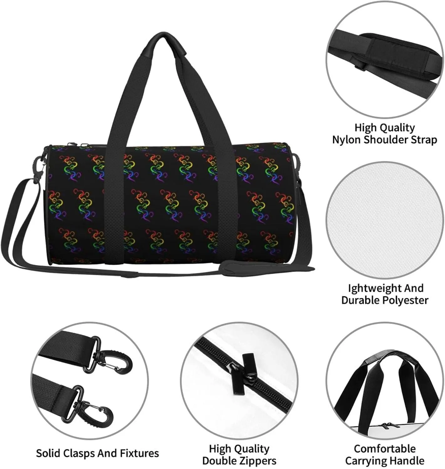 LGBT Pride Rainbow Gay Hearts of Pride Round Travel Duffel Bag Large Capacity Gym Sports Bags for Hiking Vacation Trips