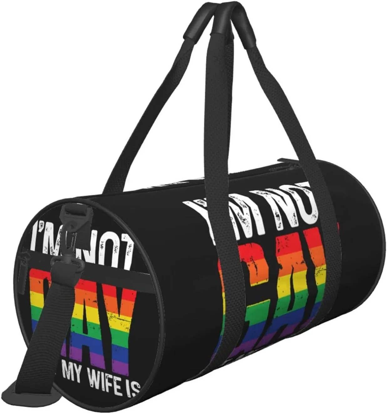 LGBT Pride Rainbow Gay I am Not Gay But My Wife Round Travel Duffel Bag Large Capacity Gym Sports Bags for Hiking Vacation Trips