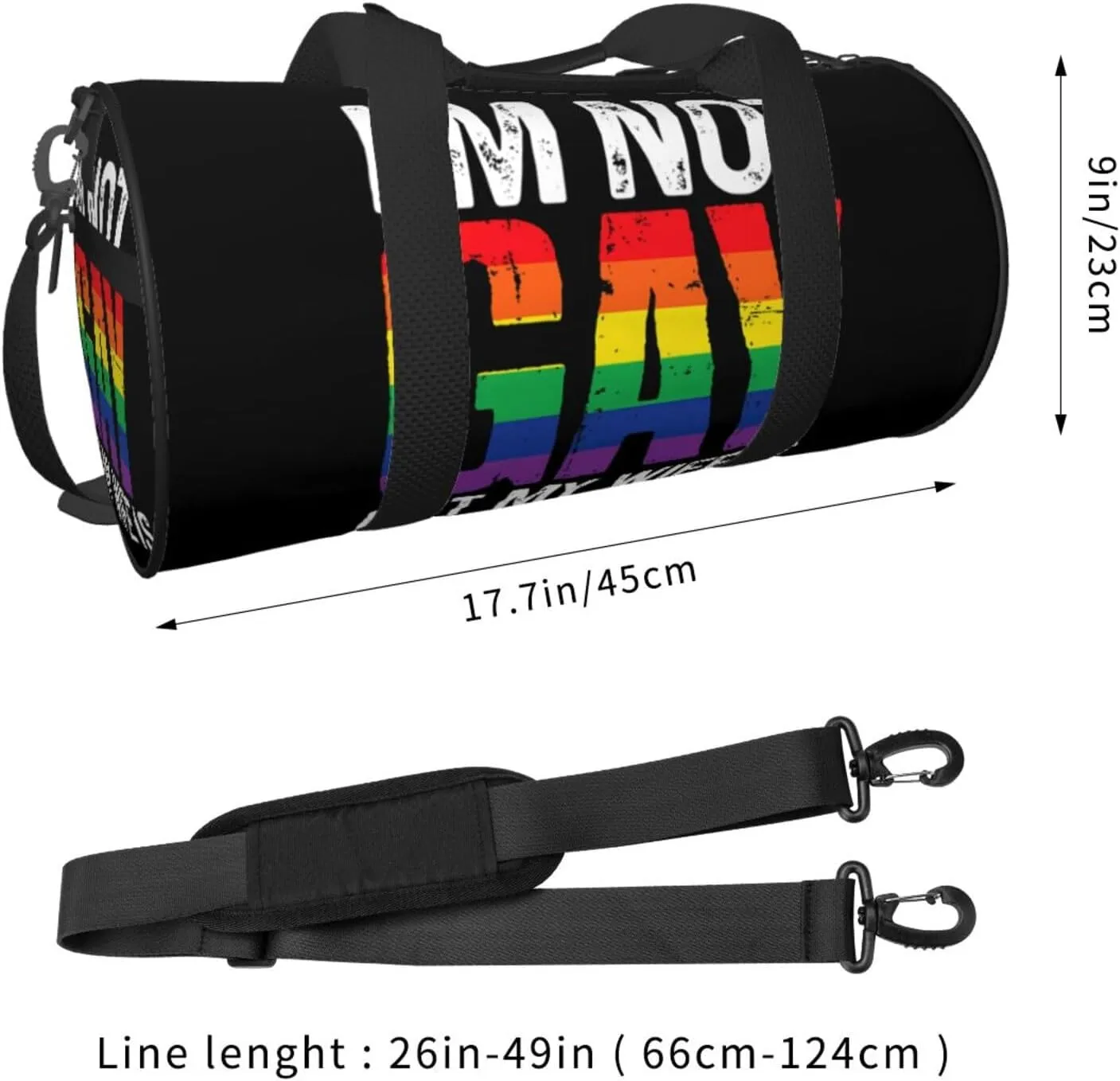 LGBT Pride Rainbow Gay I am Not Gay But My Wife Round Travel Duffel Bag Large Capacity Gym Sports Bags for Hiking Vacation Trips