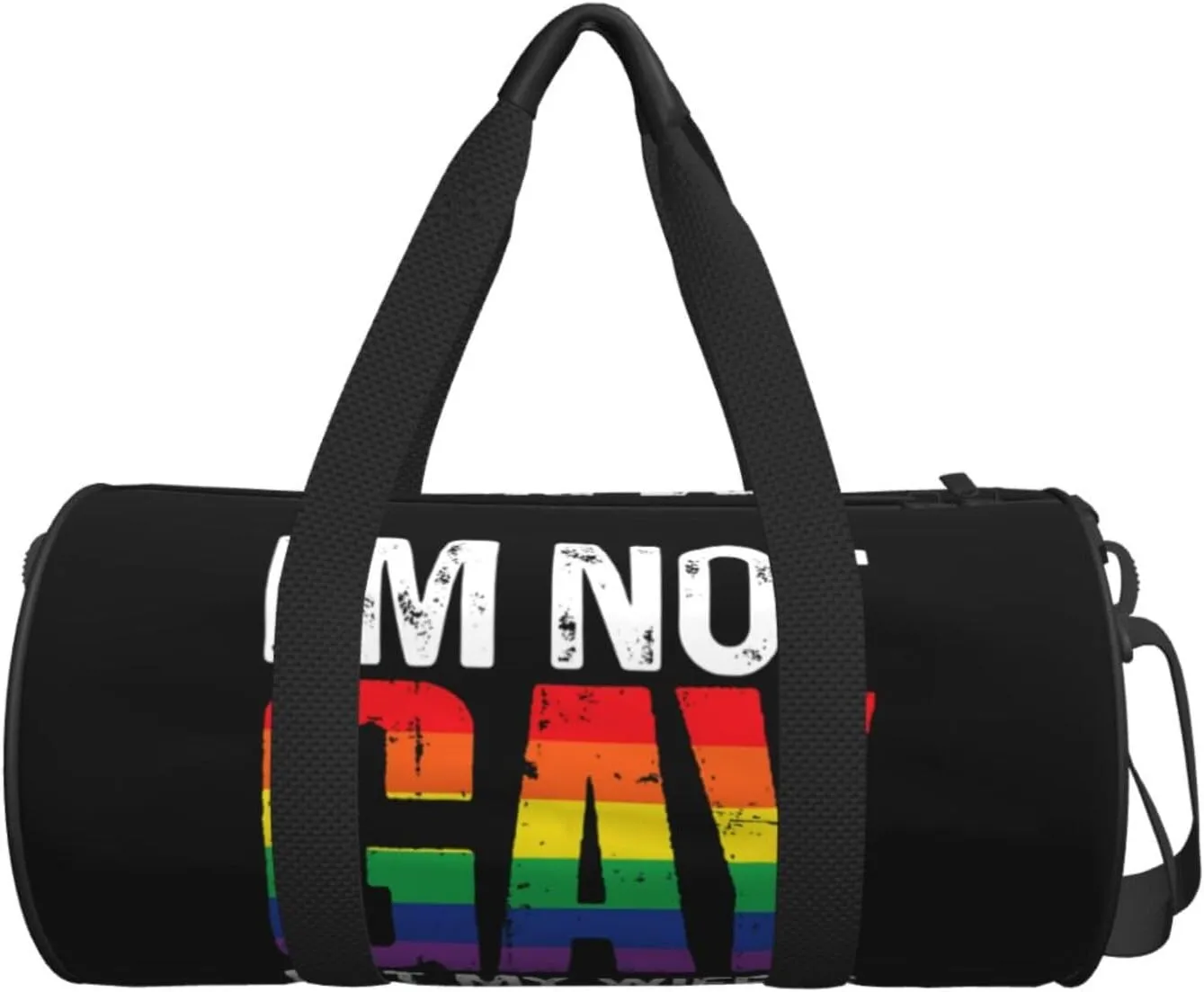 LGBT Pride Rainbow Gay I am Not Gay But My Wife Round Travel Duffel Bag Large Capacity Gym Sports Bags for Hiking Vacation Trips