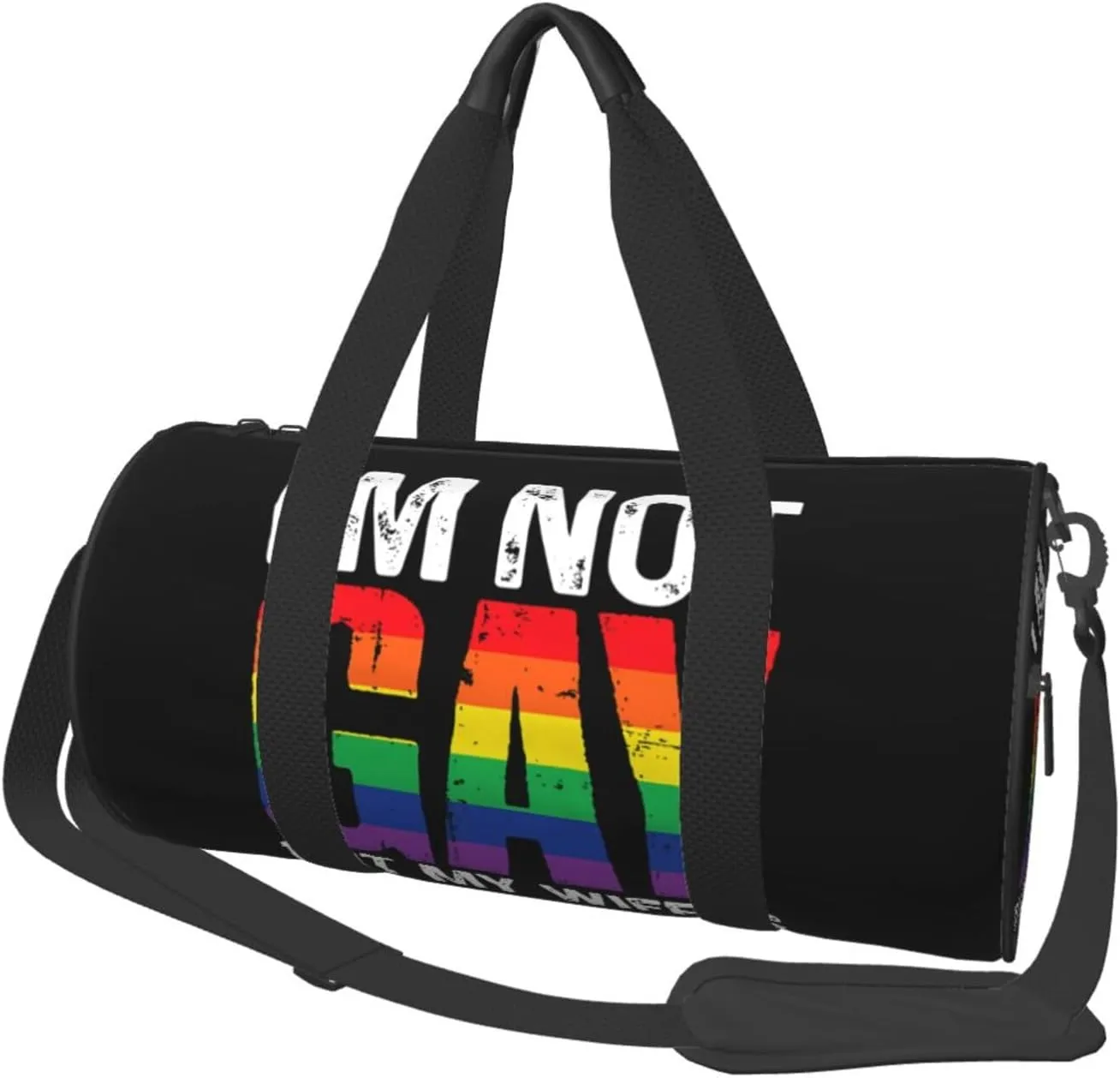 LGBT Pride Rainbow Gay I am Not Gay But My Wife Round Travel Duffel Bag Large Capacity Gym Sports Bags for Hiking Vacation Trips