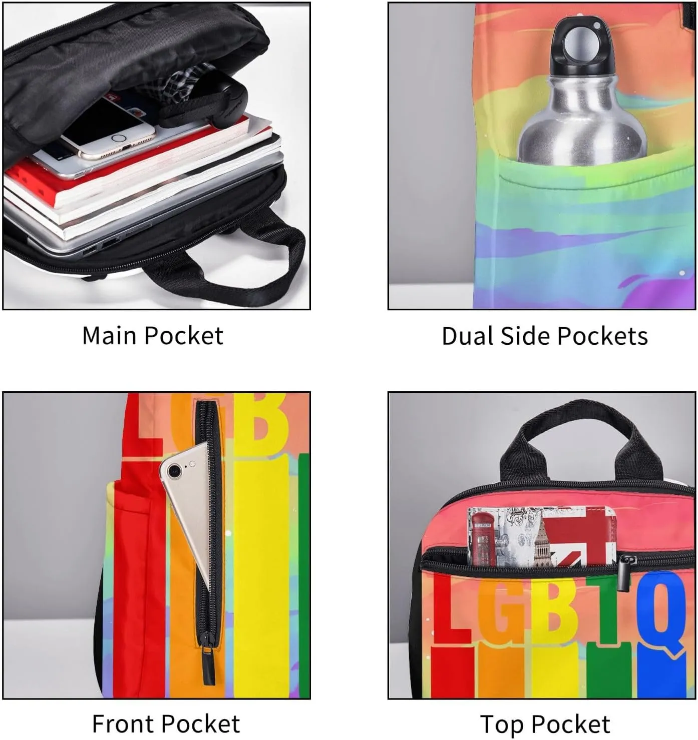 LGBTQ Rainbow Gay Pride LGBT Travel Laptop Backpack Casual Backpacks Double Shoulder Daypack Notebook Rucksack Work Bags Sports Bag for Hiking Camping Beach
