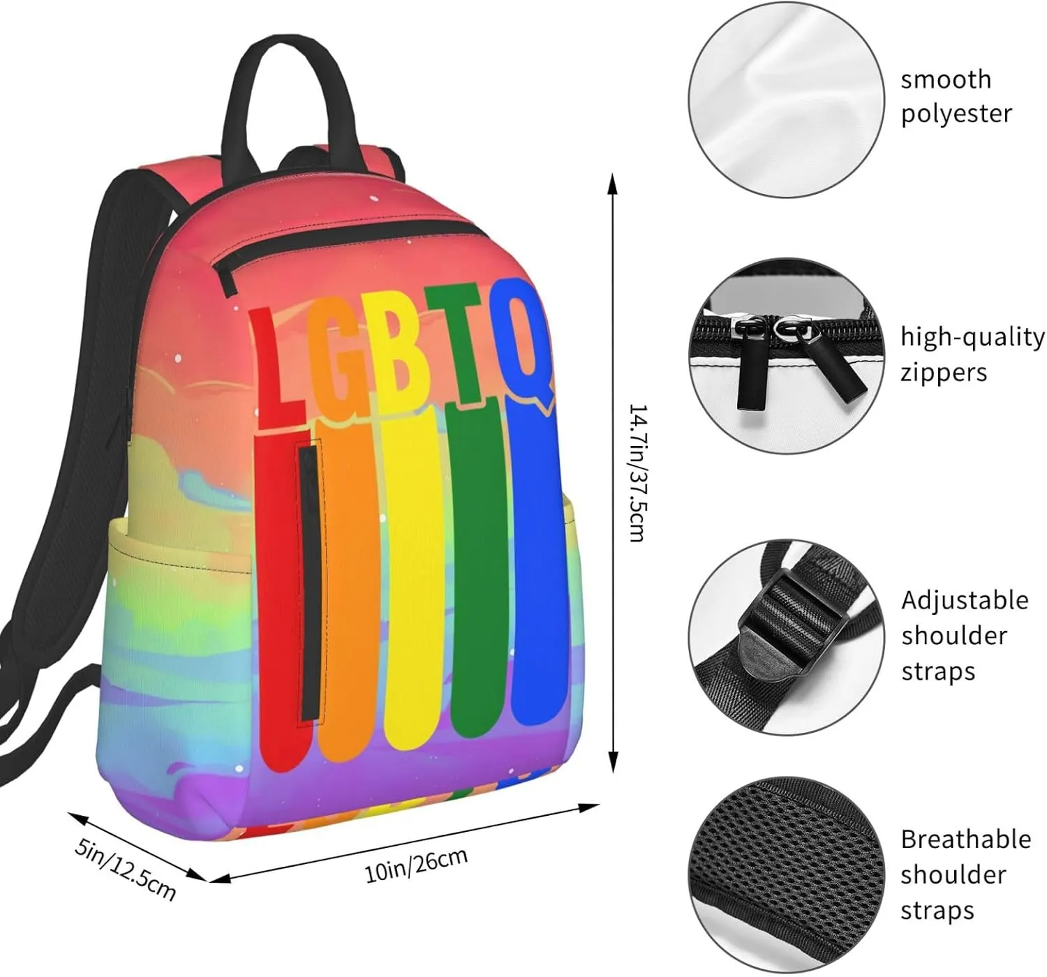 LGBTQ Rainbow Gay Pride LGBT Travel Laptop Backpack Casual Backpacks Double Shoulder Daypack Notebook Rucksack Work Bags Sports Bag for Hiking Camping Beach