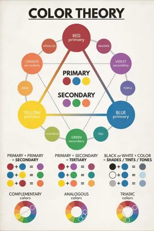 LGDSBHH COLOR THEORY SET Poster Color Wheel Educational Chart Poster Decorative Painting Canvas Wall Art Posters for Room Aesthetic 16x24inch(40x60cm)