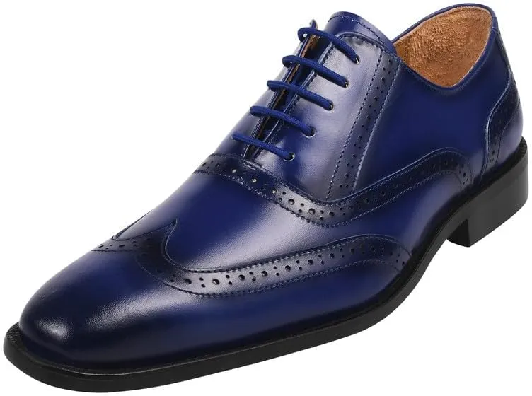 LIBERTYZENO Mens Plain & Animal Print Blue Genuine Leather Adults Lace Up Oxford Dress Shoes for Prom Graduation