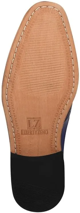 LIBERTYZENO Mens Plain & Animal Print Blue Genuine Leather Adults Lace Up Oxford Dress Shoes for Prom Graduation