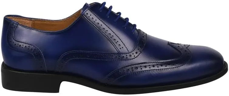 LIBERTYZENO Mens Plain & Animal Print Blue Genuine Leather Adults Lace Up Oxford Dress Shoes for Prom Graduation