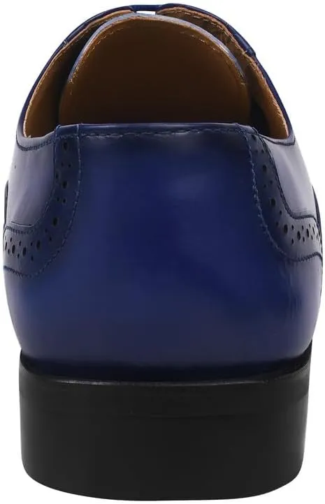 LIBERTYZENO Mens Plain & Animal Print Blue Genuine Leather Adults Lace Up Oxford Dress Shoes for Prom Graduation
