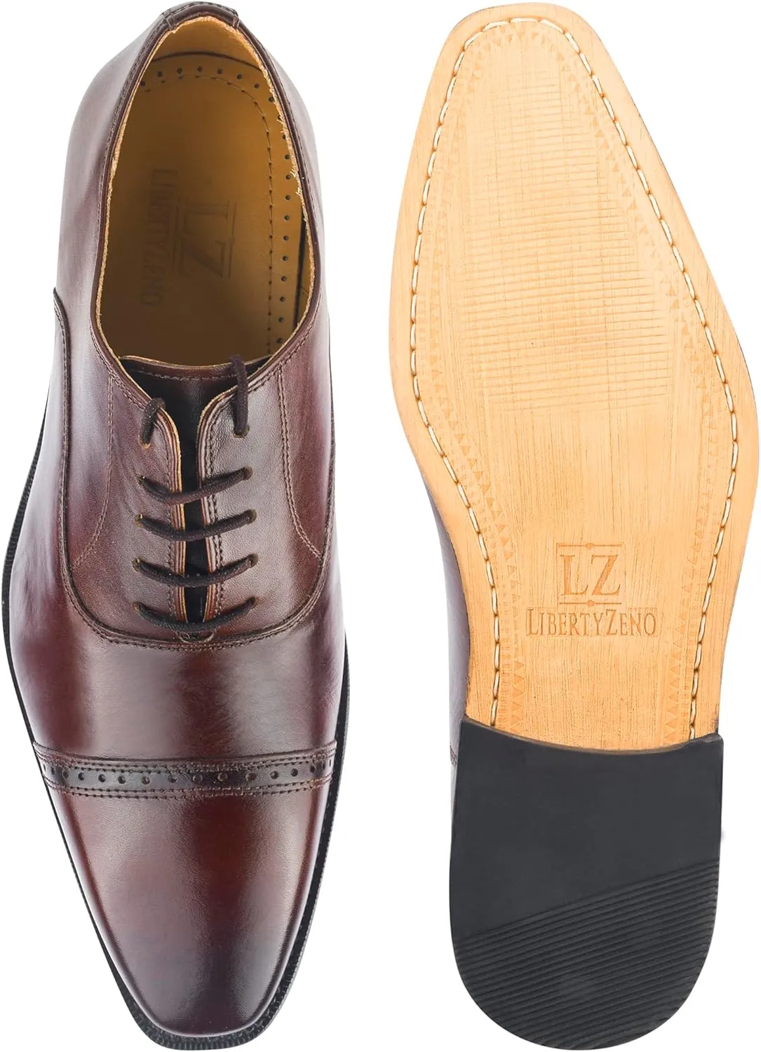 LIBERTYZENO Mens Tread Design Genuine Leather Lace Up Oxford Dress Shoes