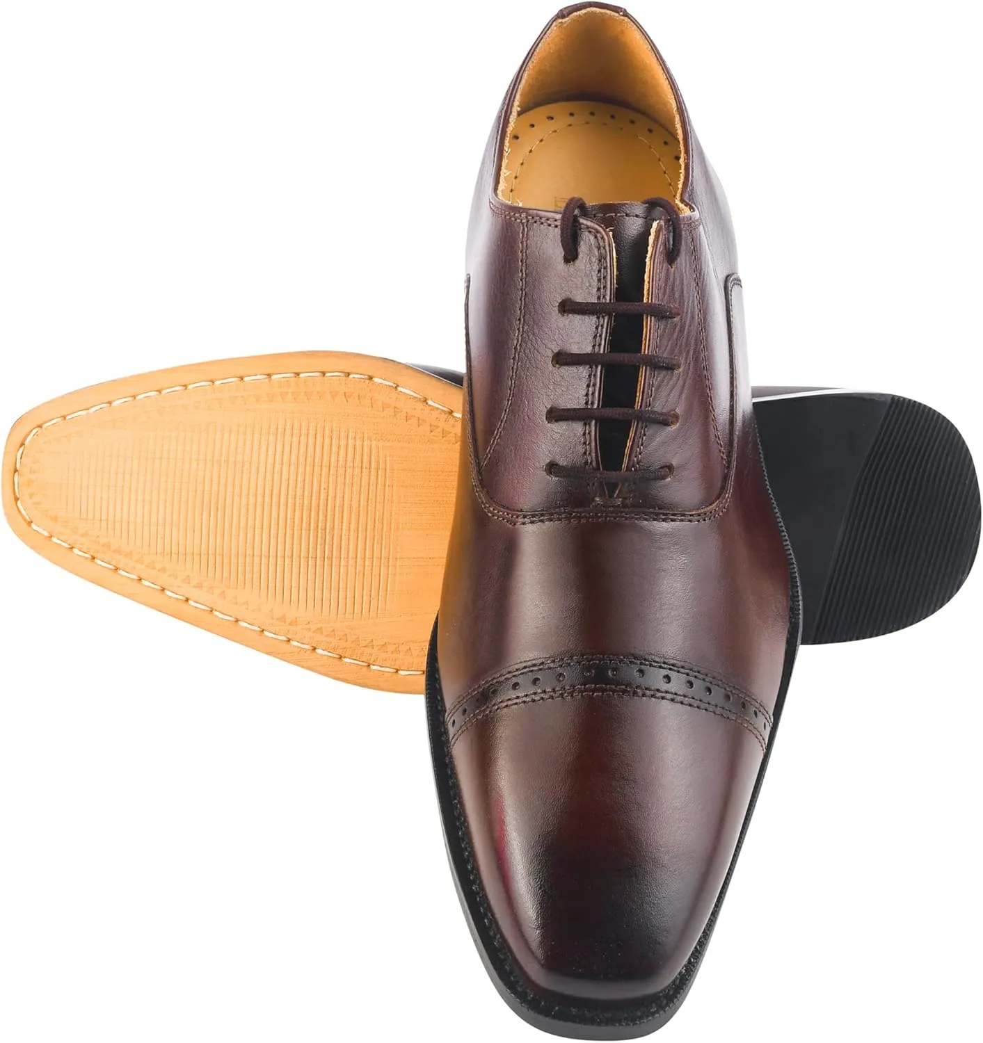 LIBERTYZENO Mens Tread Design Genuine Leather Lace Up Oxford Dress Shoes