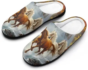 Life Mountain Stream Running Horse Wild Cotton Slippers for Women Warm Slippers Anti Slip House Shoes