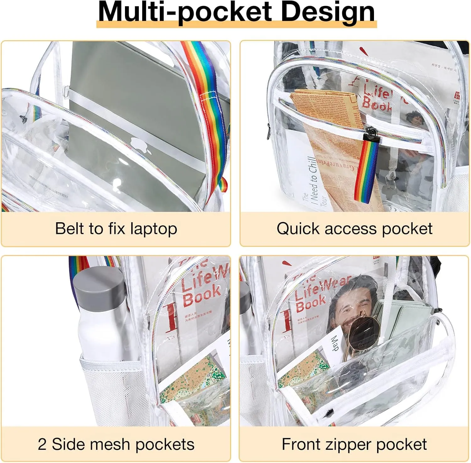 LIGHT FLIGHT Clear Backpack Heavy Duty Transparent Backpack Set See Through Bookbags Durable Backpacks for College, Security