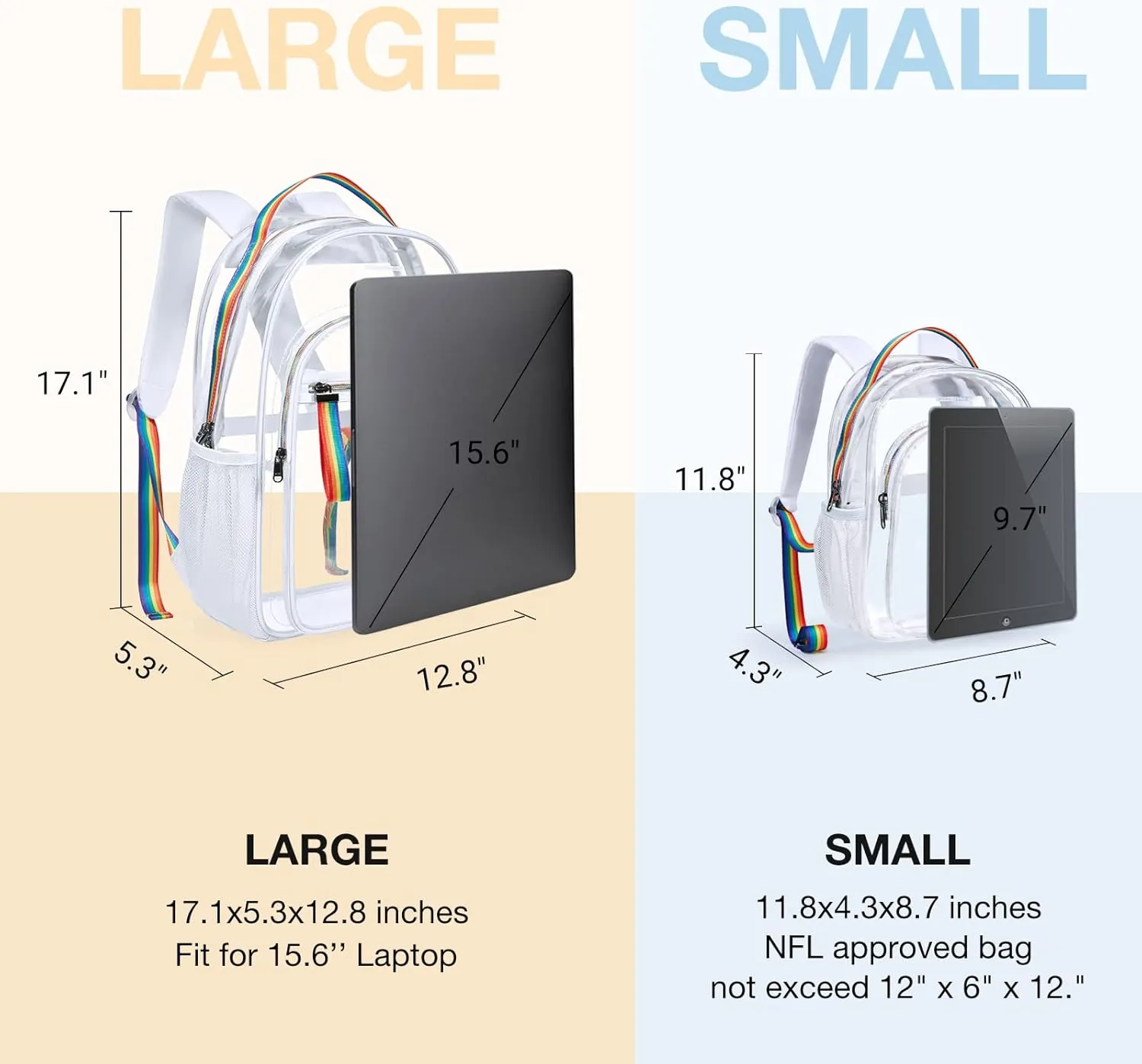LIGHT FLIGHT Clear Backpack Heavy Duty Transparent Backpack Set See Through Bookbags Durable Backpacks for College, Security