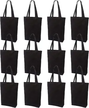Lily queen Natural Canvas Tote Bags DIY Reusable Shopping Grocery Bag (Black - 12 Pack)