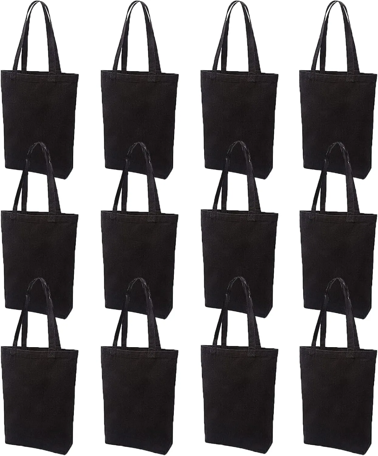 Lily queen Natural Canvas Tote Bags DIY Reusable Shopping Grocery Bag (Black - 12 Pack)
