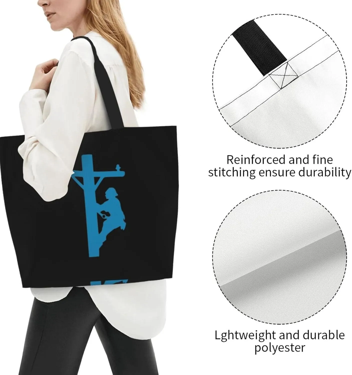 Lineman On A Pole Statue Women'S Lightweight Canvas Handbag Waterproof Reusable Shopping Bag