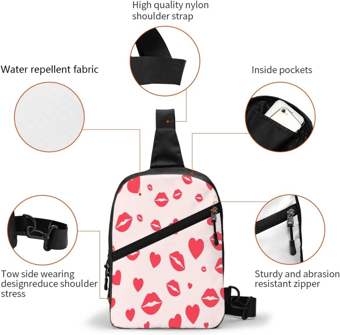 Lips 1 Sling Bag for Men Women, Small Crossbody Sling Backpack Shoulder Chest Bag, Anti Theft Travel Hiking Sports