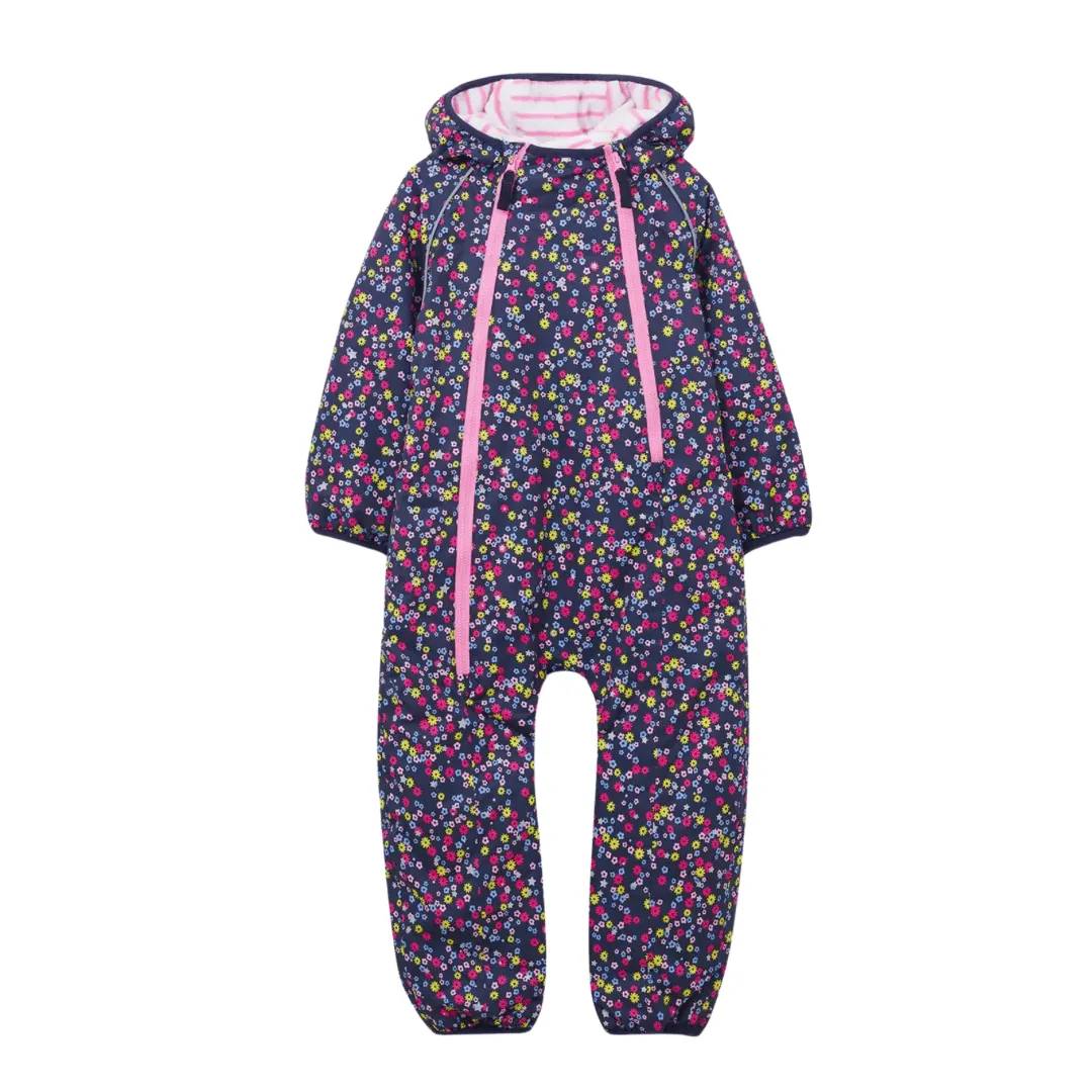 Little Lighthouse Girls Waterproof Puddlesuit - Navy floral