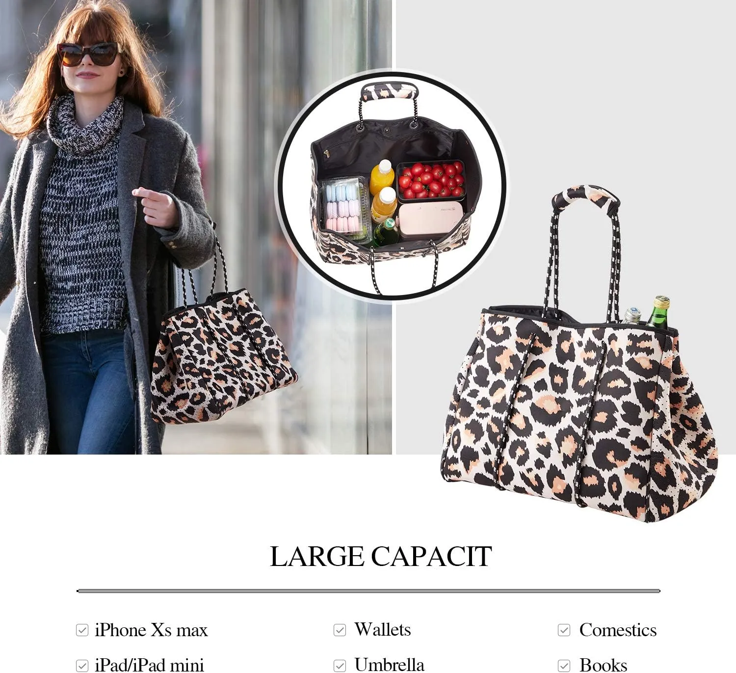 LMYYG Beach bag,Multipurpose Neoprene Bag,Large Tote Bag,Waterproof Shoulder Beach Bag for Travel Beach Gym Swimming
