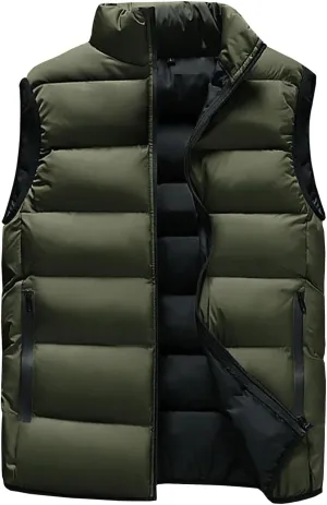 Locachy Men's Outdoor Casual Full Zipper Stand Collar Padded Vest Coats Sleeveless Jacket