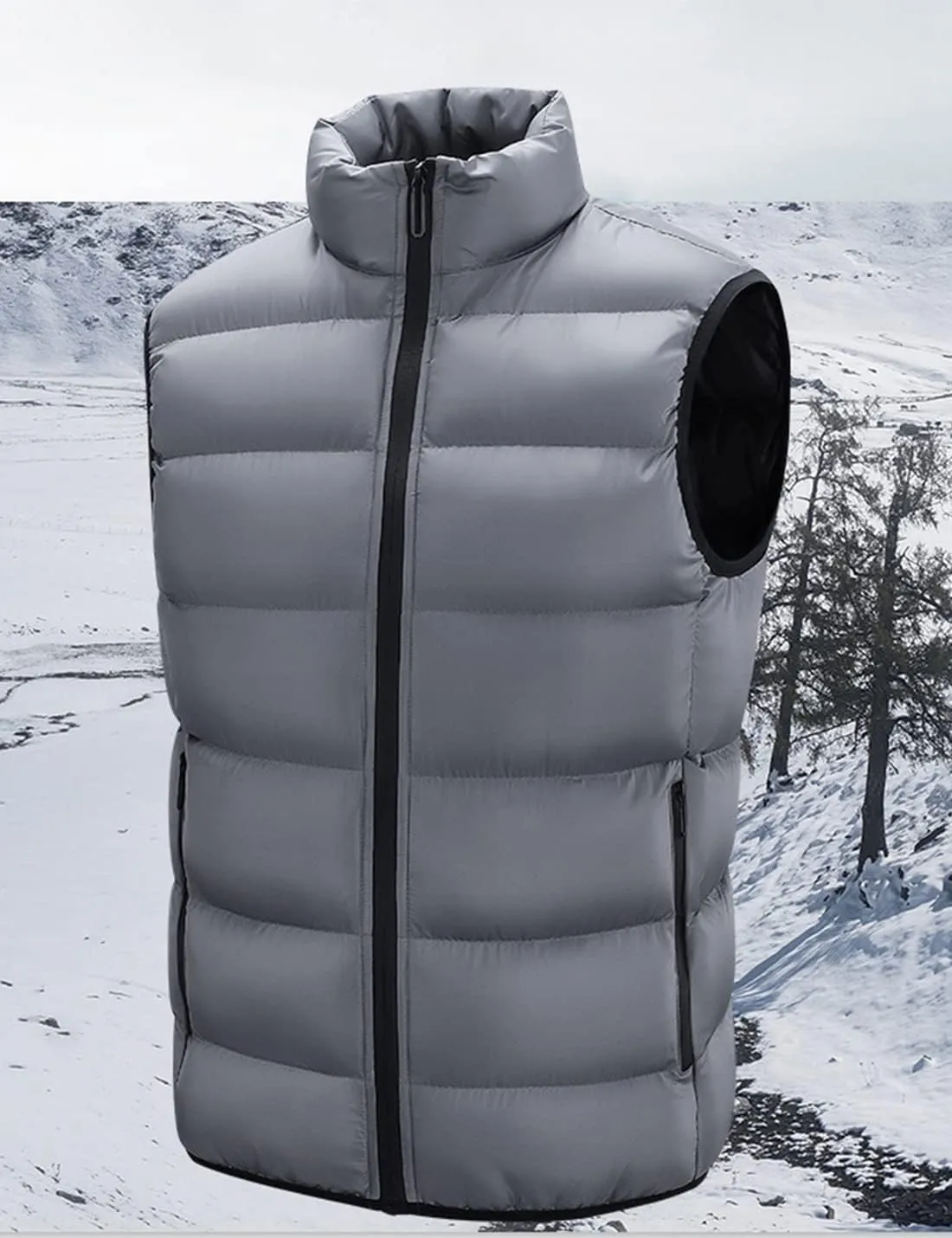 Locachy Men's Outdoor Casual Full Zipper Stand Collar Padded Vest Coats Sleeveless Jacket