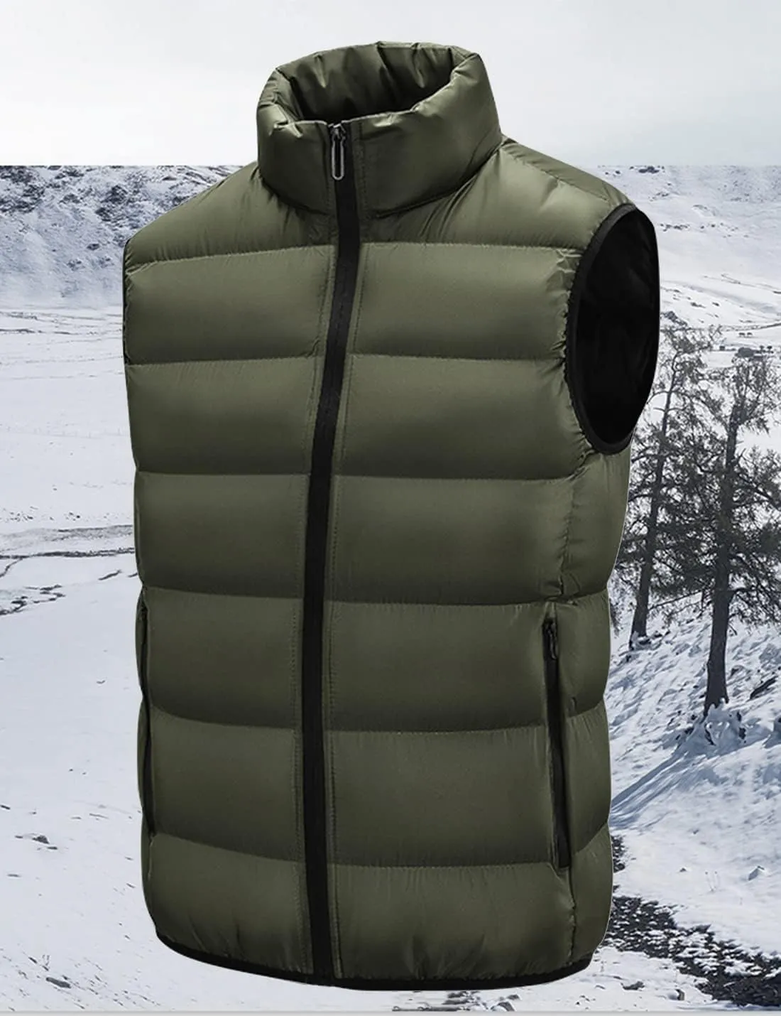 Locachy Men's Outdoor Casual Full Zipper Stand Collar Padded Vest Coats Sleeveless Jacket