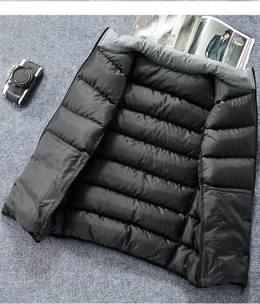 Locachy Men's Outdoor Casual Full Zipper Stand Collar Padded Vest Coats Sleeveless Jacket