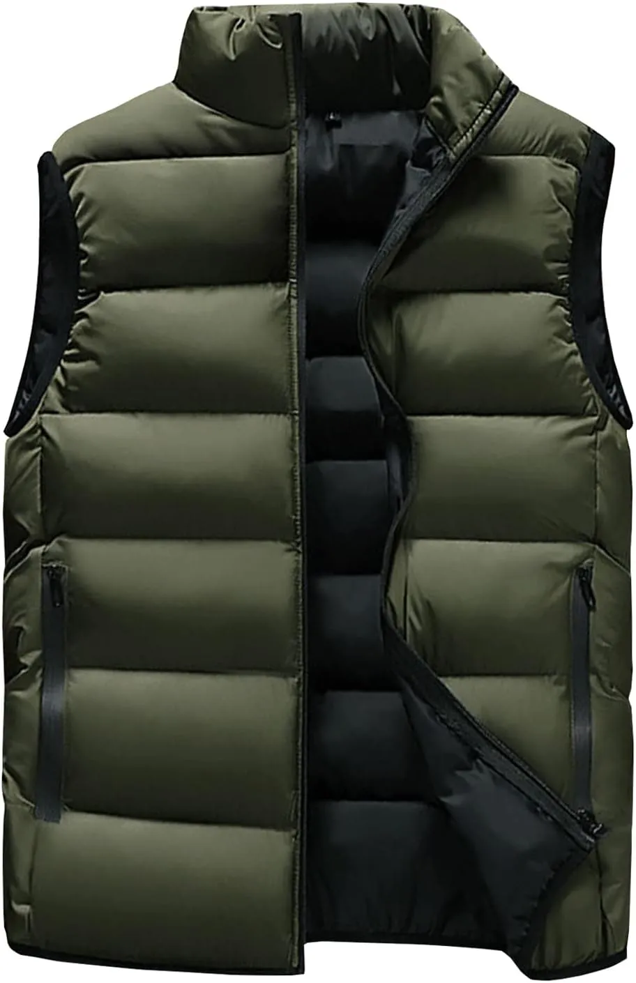 Locachy Men's Outdoor Casual Full Zipper Stand Collar Padded Vest Coats Sleeveless Jacket