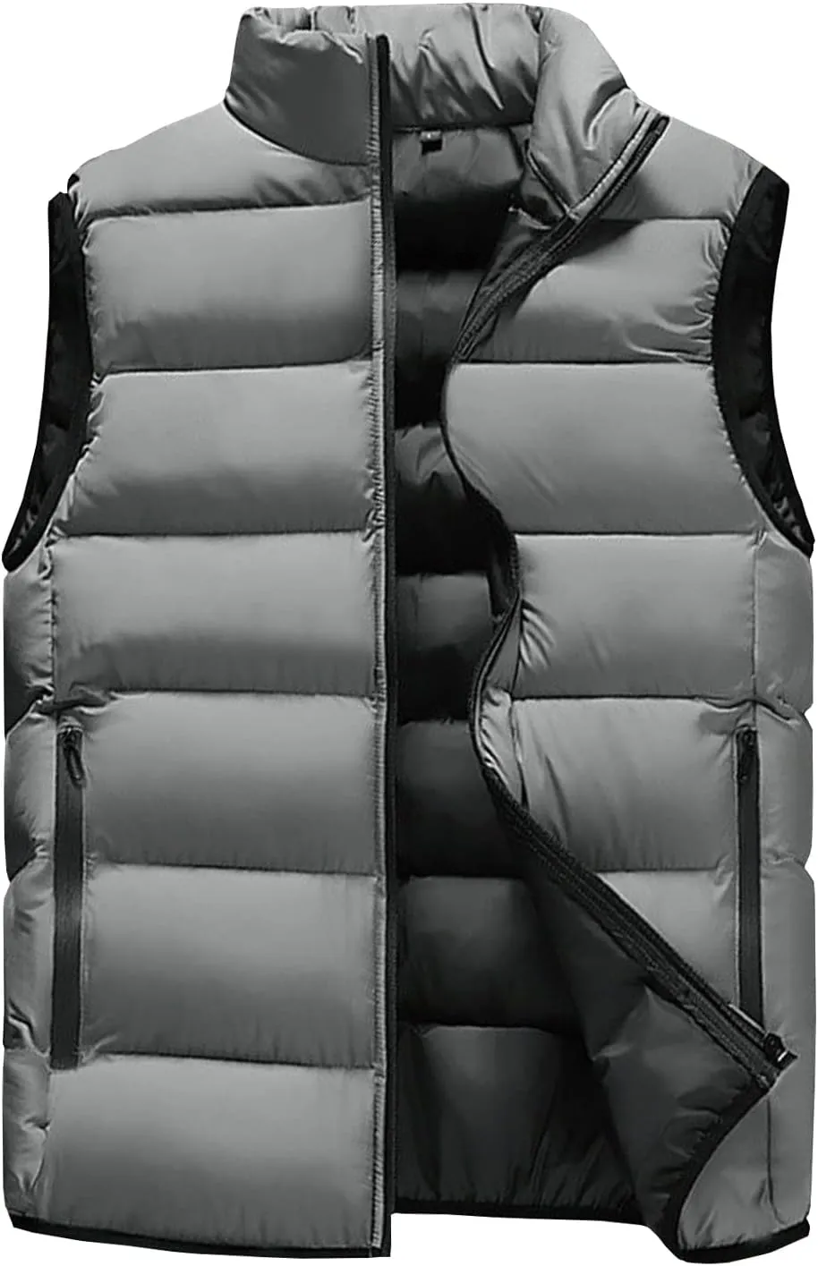 Locachy Men's Outdoor Casual Full Zipper Stand Collar Padded Vest Coats Sleeveless Jacket
