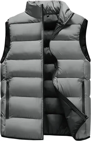 Locachy Men's Outdoor Casual Full Zipper Stand Collar Padded Vest Coats Sleeveless Jacket