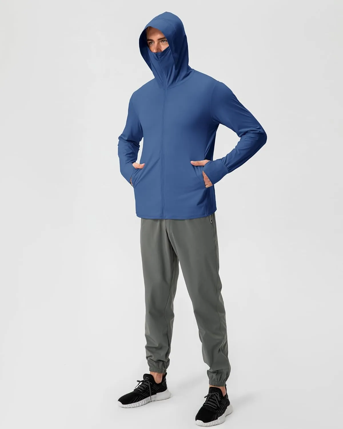 Locachy Men's UPF 50  Sun Protection Jacket Hooded Lightweight Full Zip Long Sleeve Cooling Hiking Fishing Performance Shirts