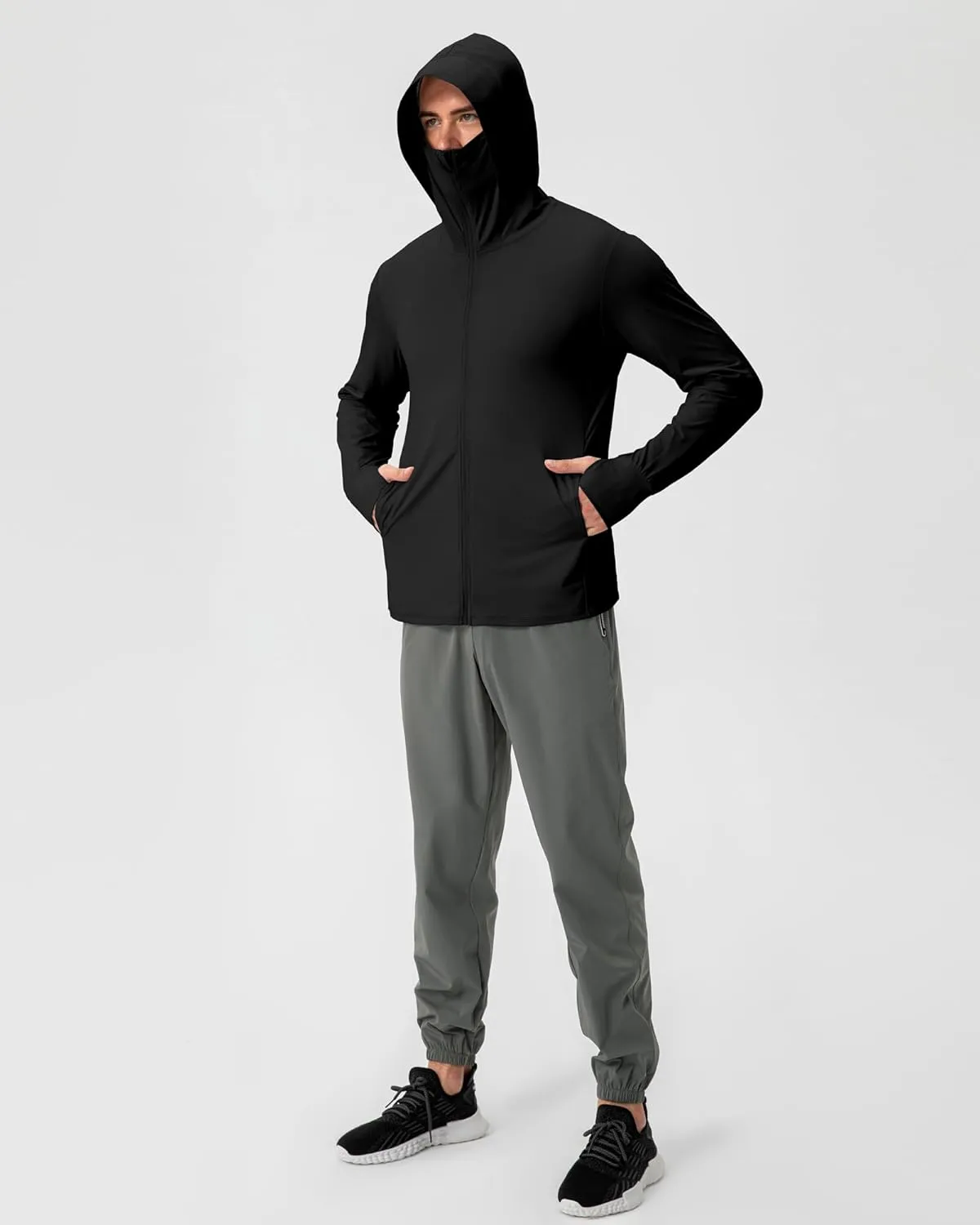 Locachy Men's UPF 50  Sun Protection Jacket Hooded Lightweight Full Zip Long Sleeve Cooling Hiking Fishing Performance Shirts