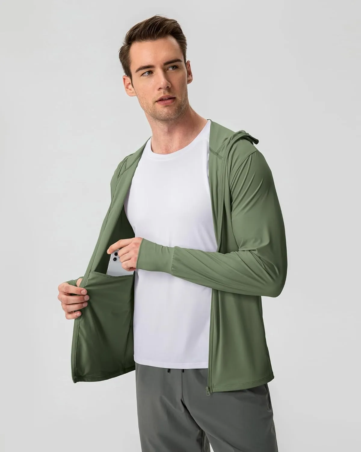 Locachy Men's UPF 50  Sun Protection Jacket Hooded Lightweight Full Zip Long Sleeve Cooling Hiking Fishing Performance Shirts