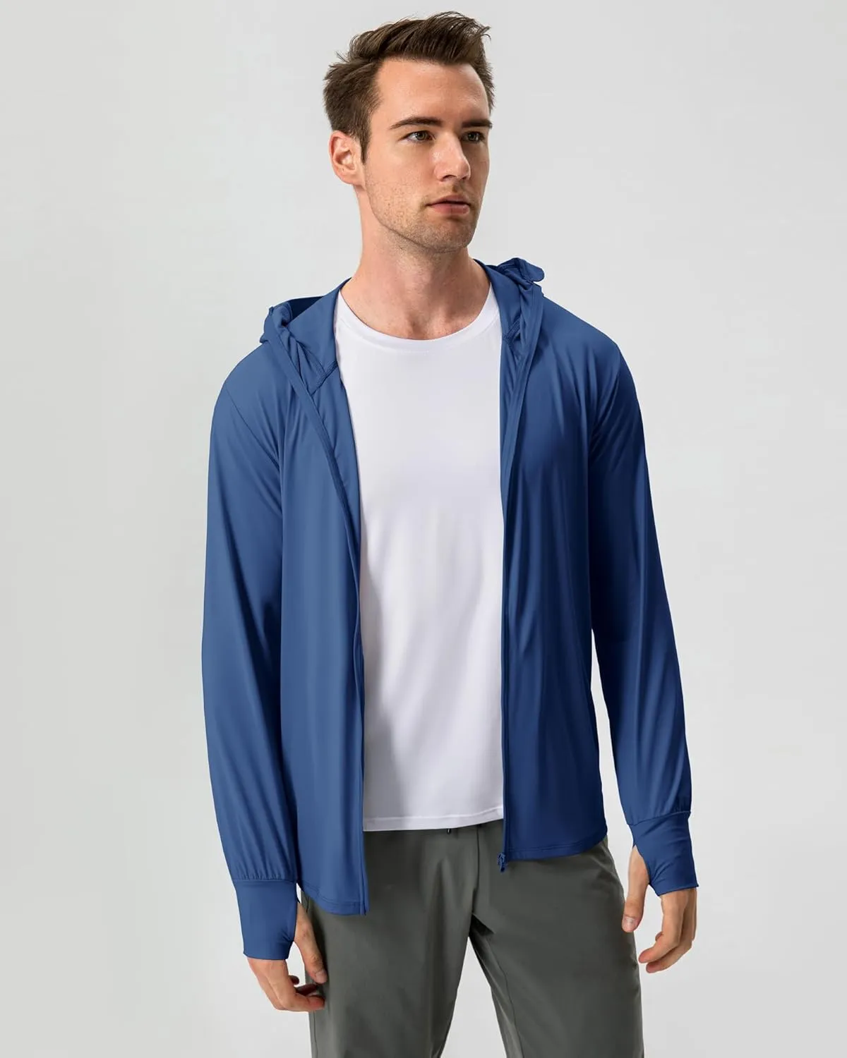 Locachy Men's UPF 50  Sun Protection Jacket Hooded Lightweight Full Zip Long Sleeve Cooling Hiking Fishing Performance Shirts