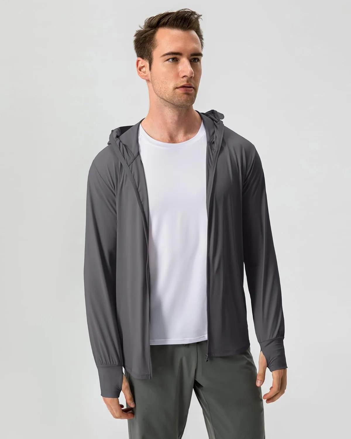 Locachy Men's UPF 50  Sun Protection Jacket Hooded Lightweight Full Zip Long Sleeve Cooling Hiking Fishing Performance Shirts
