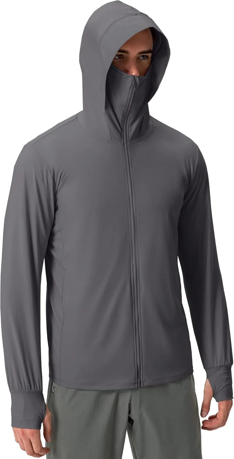 Locachy Men's UPF 50  Sun Protection Jacket Hooded Lightweight Full Zip Long Sleeve Cooling Hiking Fishing Performance Shirts
