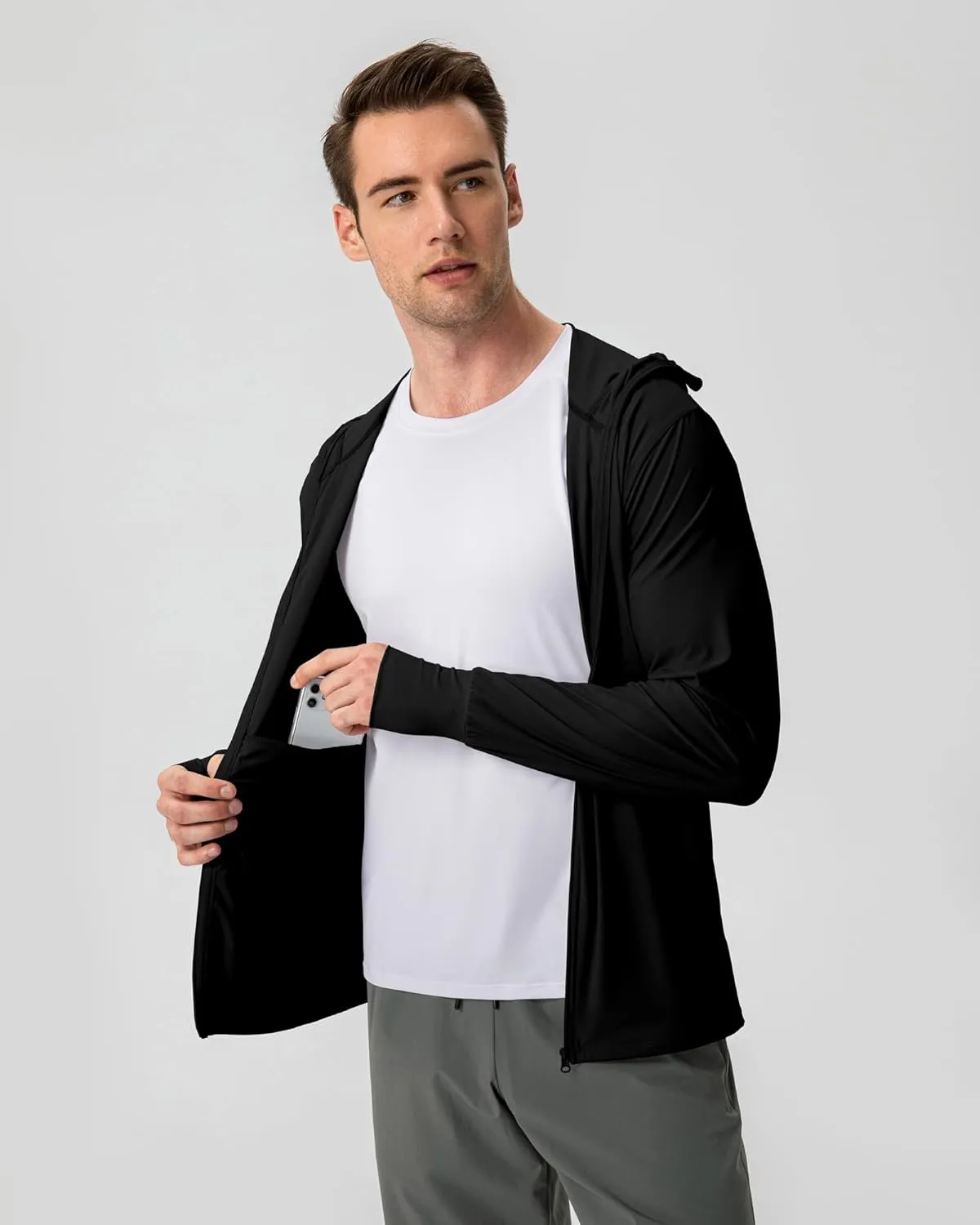 Locachy Men's UPF 50  Sun Protection Jacket Hooded Lightweight Full Zip Long Sleeve Cooling Hiking Fishing Performance Shirts