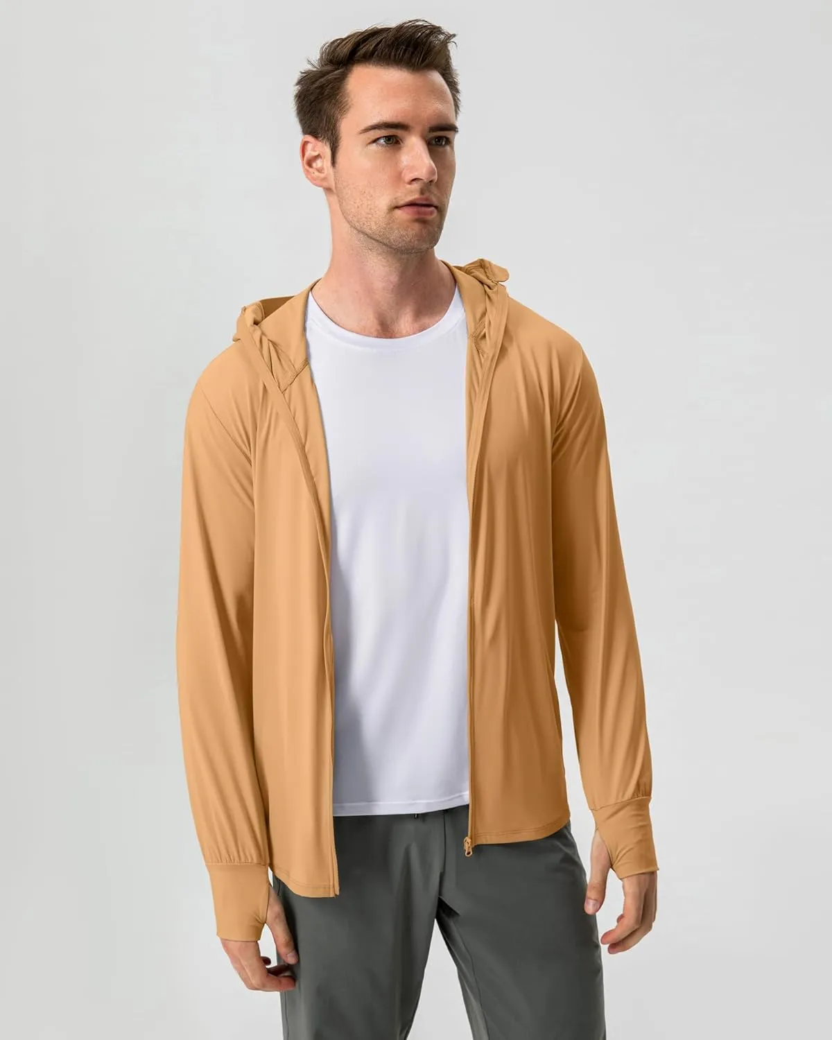 Locachy Men's UPF 50  Sun Protection Jacket Hooded Lightweight Full Zip Long Sleeve Cooling Hiking Fishing Performance Shirts