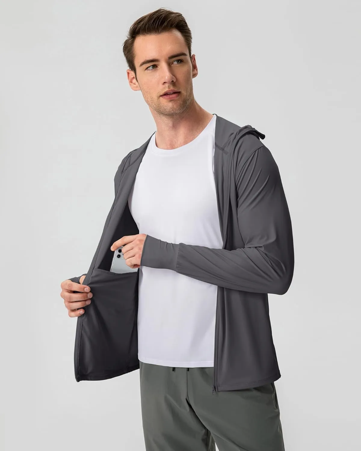 Locachy Men's UPF 50  Sun Protection Jacket Hooded Lightweight Full Zip Long Sleeve Cooling Hiking Fishing Performance Shirts