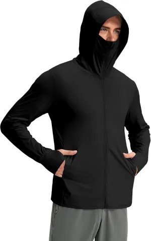 Locachy Men's UPF 50  Sun Protection Jacket Hooded Lightweight Full Zip Long Sleeve Cooling Hiking Fishing Performance Shirts