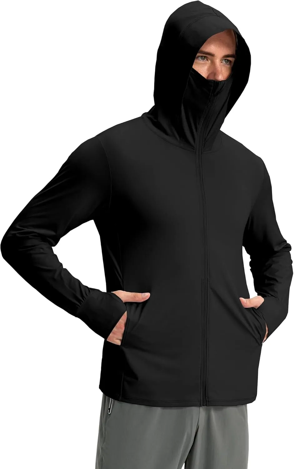 Locachy Men's UPF 50  Sun Protection Jacket Hooded Lightweight Full Zip Long Sleeve Cooling Hiking Fishing Performance Shirts