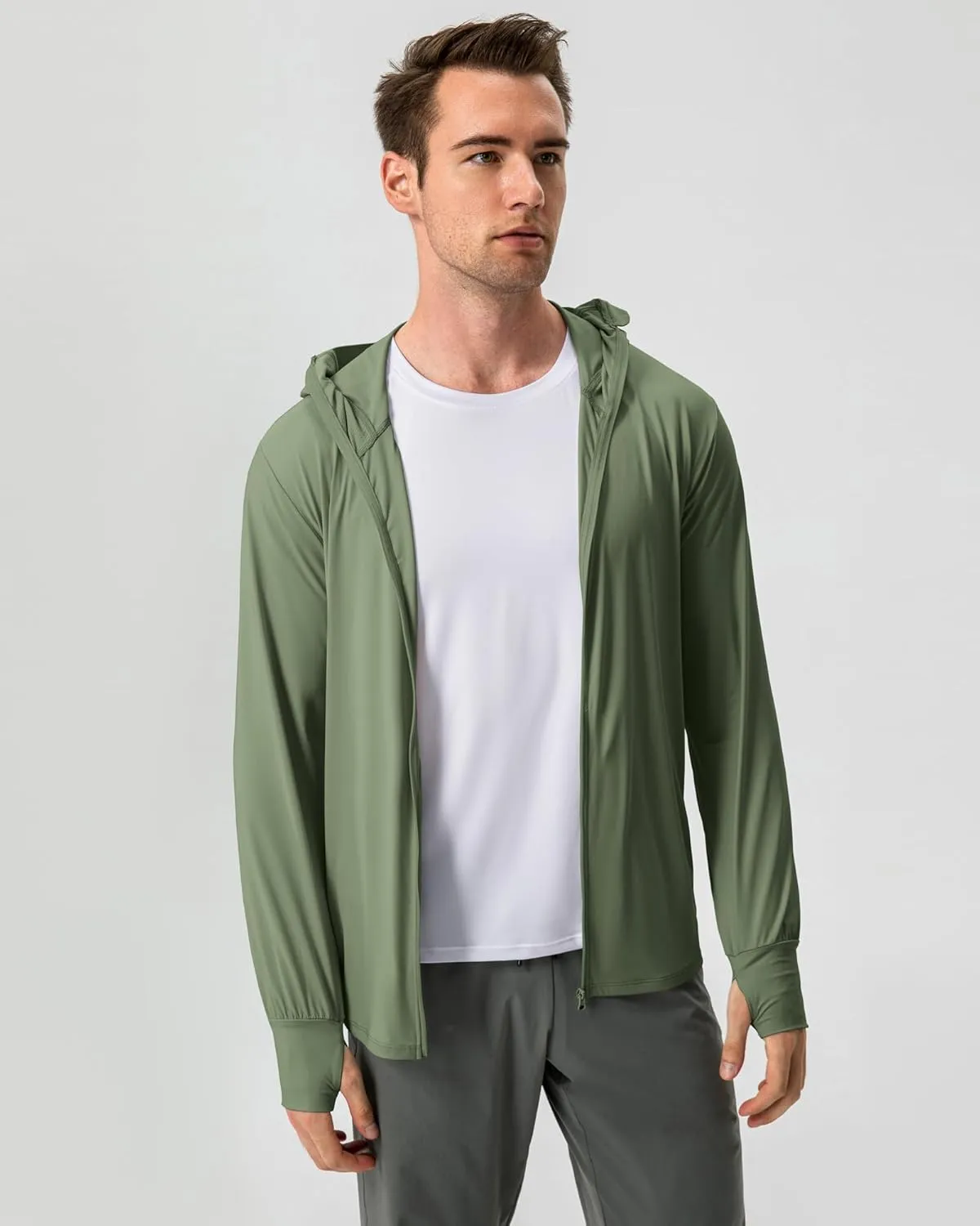 Locachy Men's UPF 50  Sun Protection Jacket Hooded Lightweight Full Zip Long Sleeve Cooling Hiking Fishing Performance Shirts