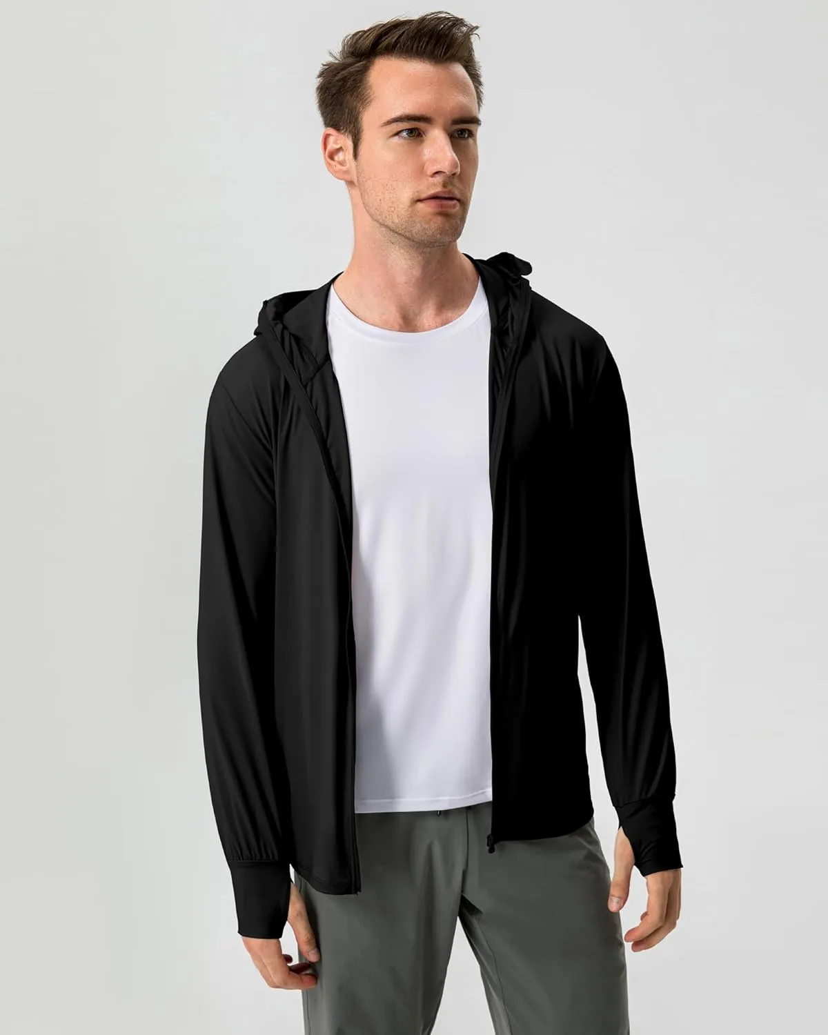Locachy Men's UPF 50  Sun Protection Jacket Hooded Lightweight Full Zip Long Sleeve Cooling Hiking Fishing Performance Shirts