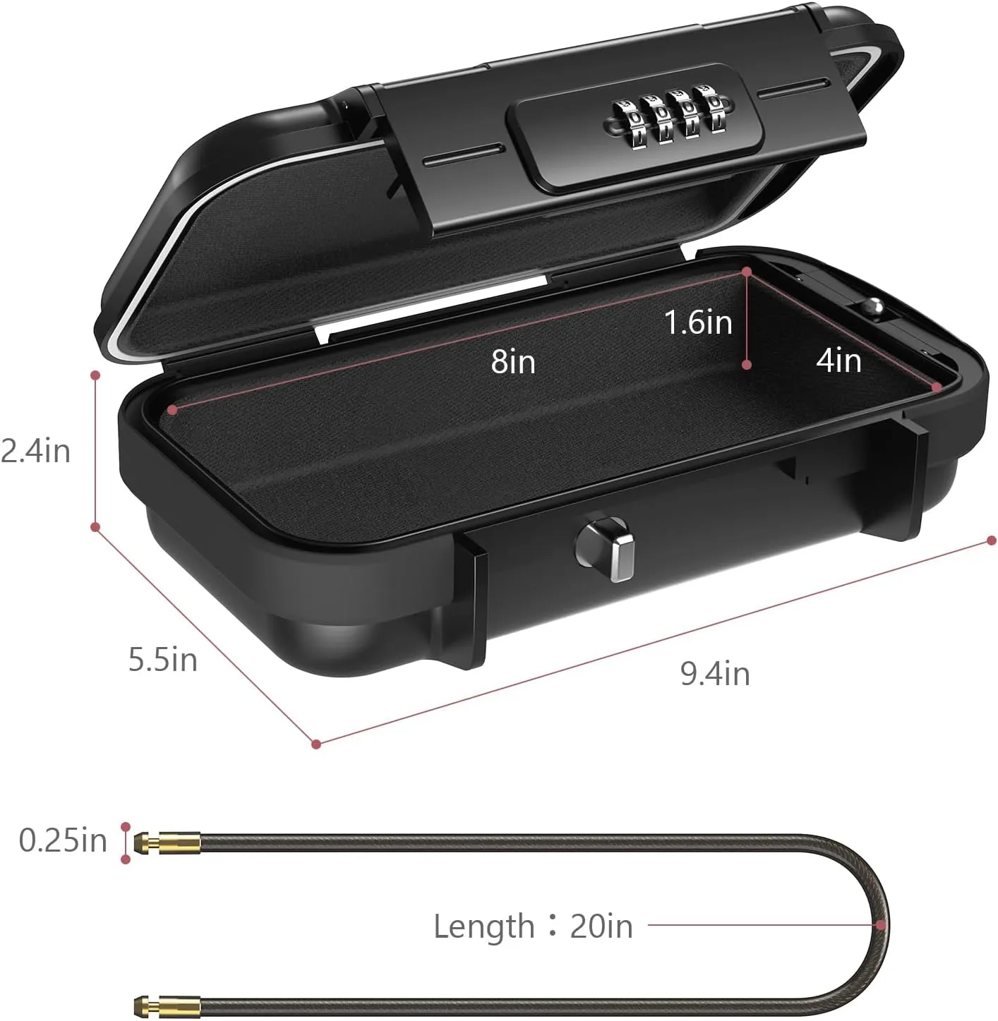 LOFICOPER Portable Safe Lock Box, 4 Digit Security Case, Beach Safe Box with Removable Chain, Waterproof Design, for Sports, Beach, Travel, Black