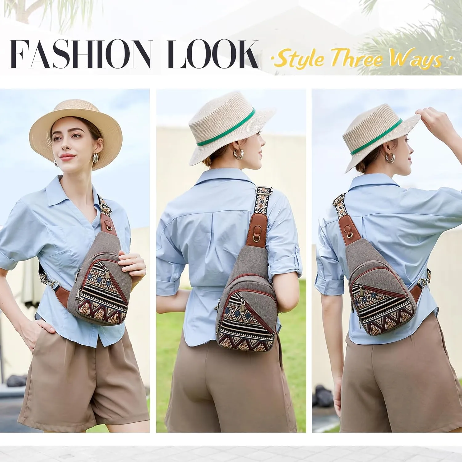 Love Deliver Small Sling Bag, Canvas Crossbody Boho Sling Backpack ─ Detachable Strap